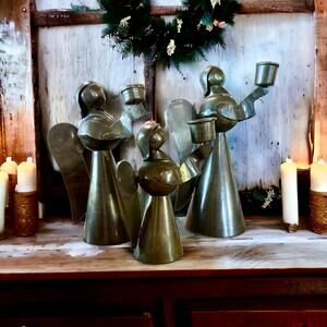 Vintage Brass Angels set of 3 candle holders